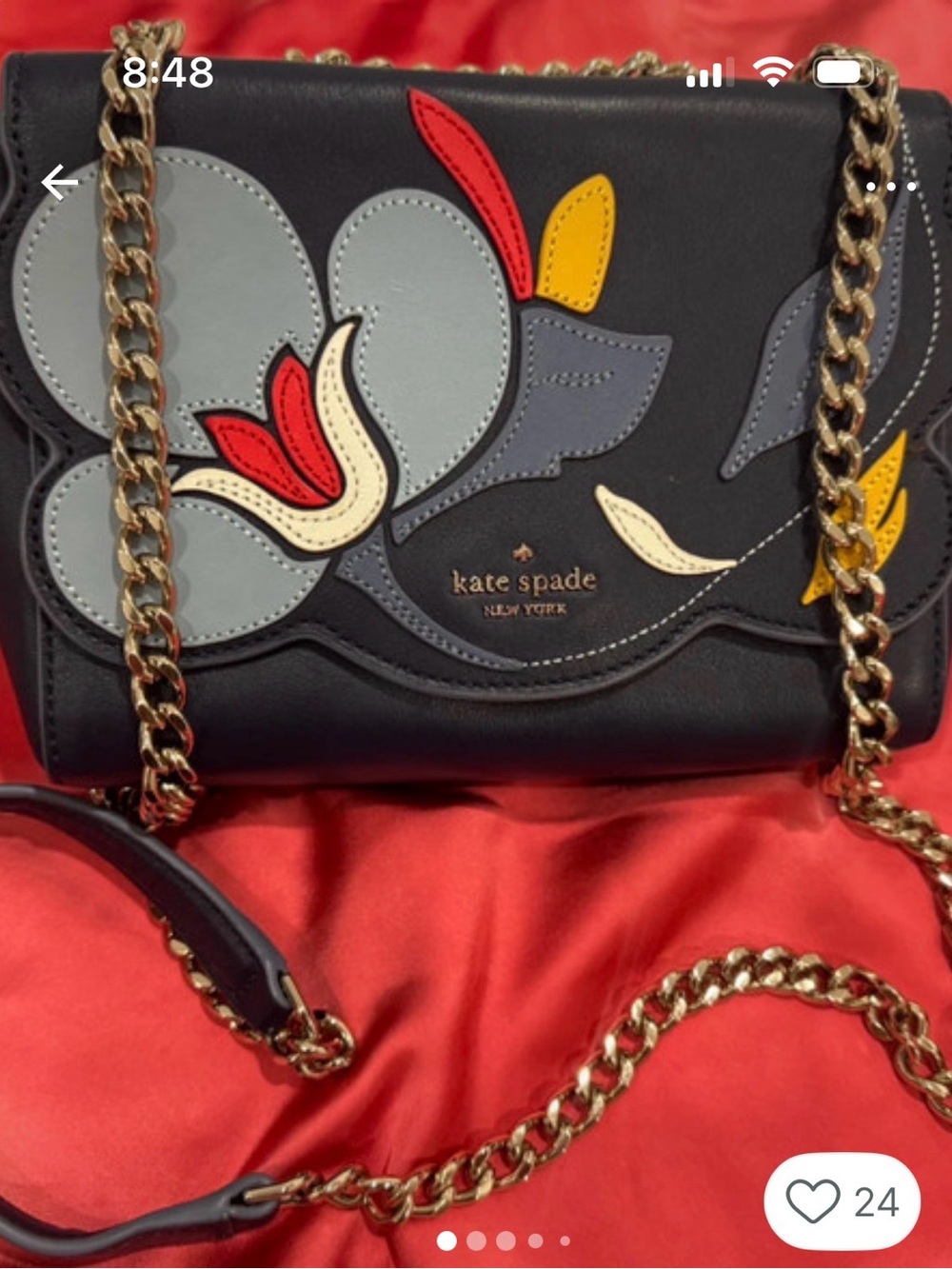 Kate Spade Navy Floral Appliqué Chain Crossbody